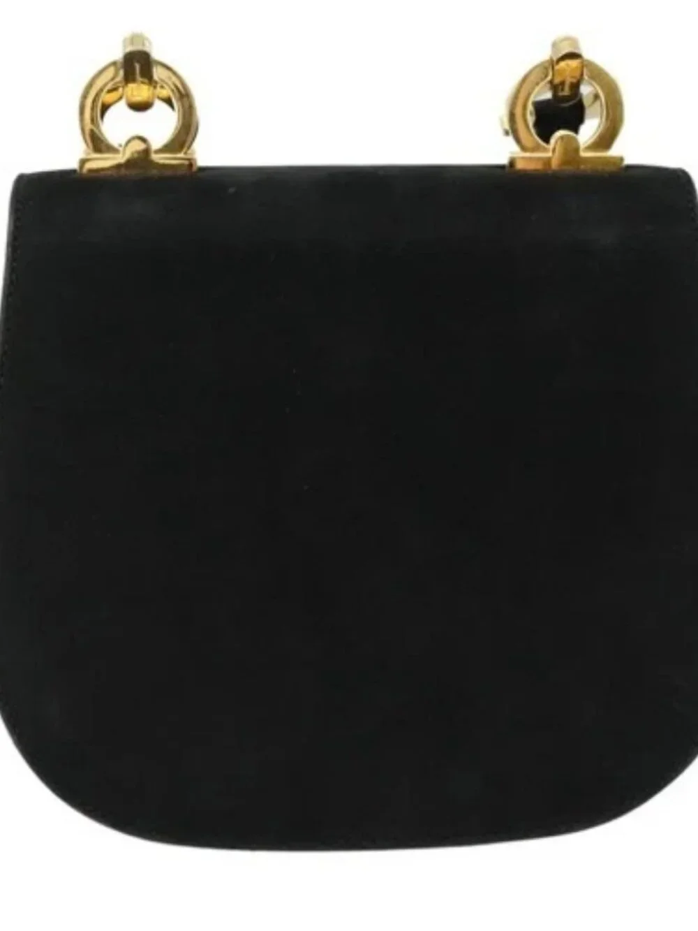 Salvatore Ferragamo Gancini Shoulder Bag Suede Black Gold Auth bs20936